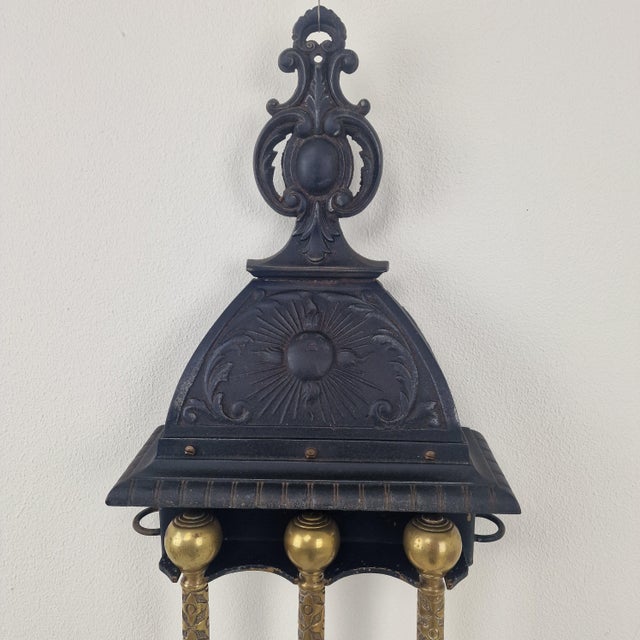 Victorian Wall-Mounted Fireplace Tool Set in Iron and Brass, 1880s For Sale - Image 5 of 16