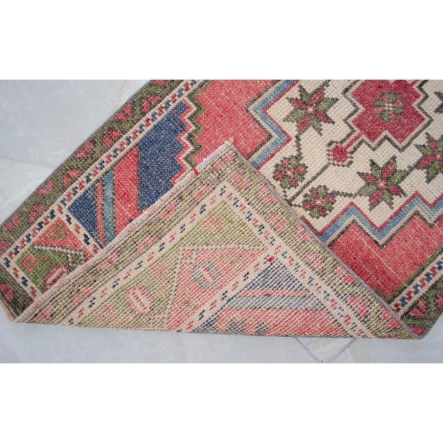 Hand Knotted Turkish Rug Colorful Small Rug Door Mat - 1′8″ × 3′7″ For Sale - Image 9 of 14