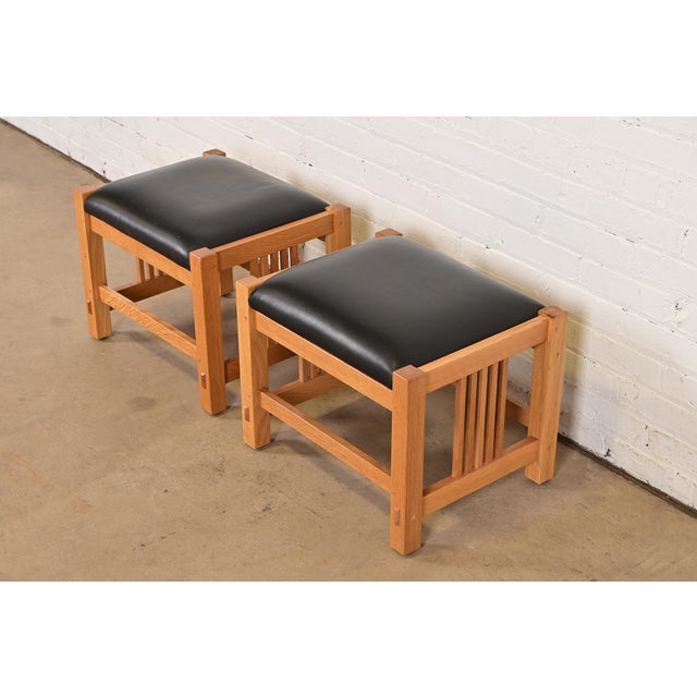 Stickley Mission Oak Arts & Crafts Stools or Ottomans, Pair For Sale - Image 10 of 10