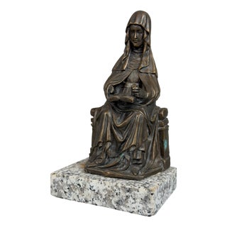 20th Century Sacred Religious Figure Saint with Book in Bronze with Marble Base For Sale