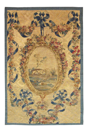 Mid 19th Century Antique French Aubusson Needlepoint Tapestry / Rug - 3′6″ × 6′9″