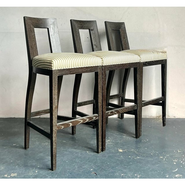 Vintage Boho Donghia Cerused “Margarita” Bar Stools - Set of 3 For Sale - Image 10 of 11