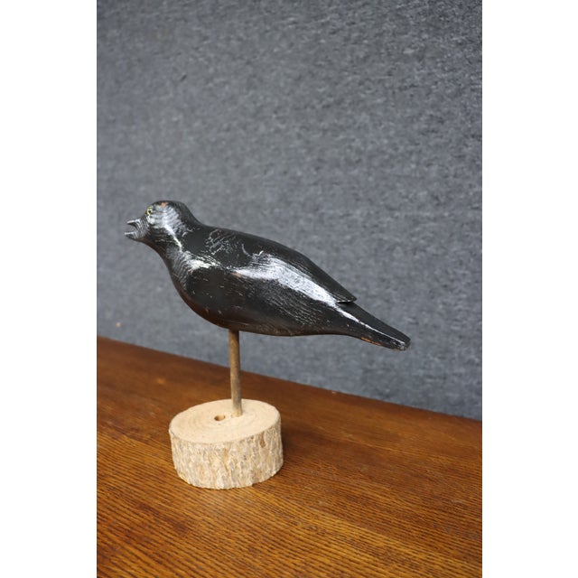 Folk Art Early 20th Century Carved Black Crow Folk Art Decoy on Wood Base For Sale - Image 3 of 12