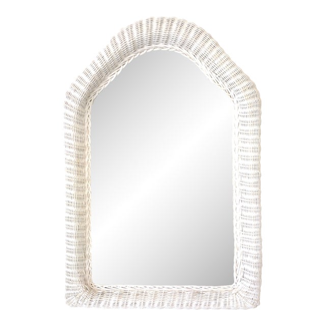 1970s White Woven & Braided Wicker Wall Mirror For Sale