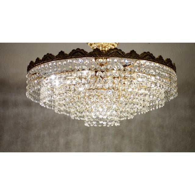 Brass and Lead Crystal Ten-Light Chandelier, 1970s For Sale - Image 6 of 8