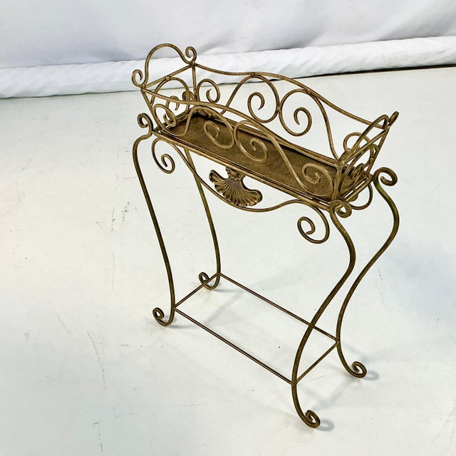 1970s Vintage Neoclassical Hollywood Regency Metal Plant Stand With Scroll Design For Sale - Image 12 of 13