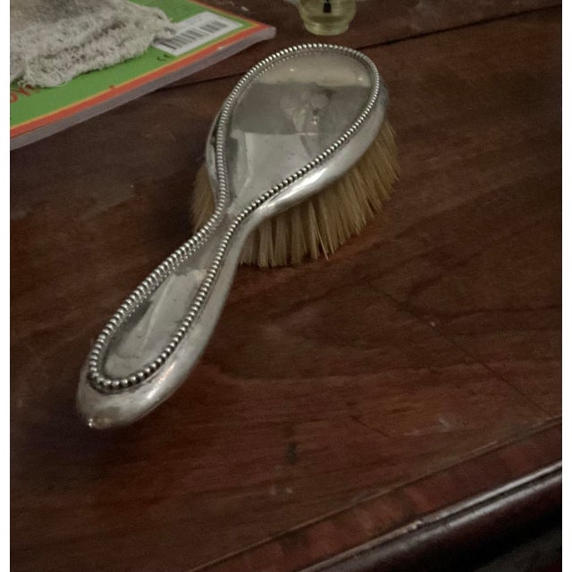 Antique Sterling Hairbrush, monogram “C”; sturdy brush with boars hair bristles.