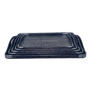 Mid-Century Modern, Japenese Black Cerused Nesting Trays- Set of 5 For Sale