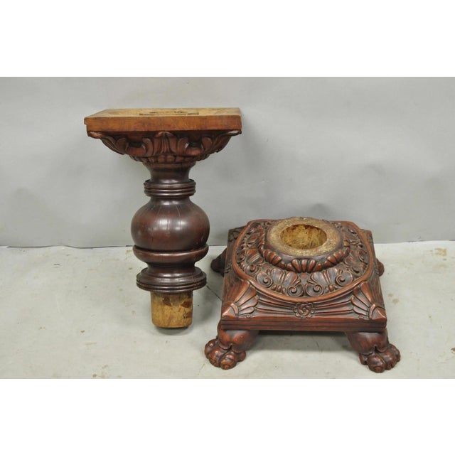 Antique American Empire Carved Mahogany Cannonball Paw Foot Pedestal Table Base For Sale - Image 18 of 18