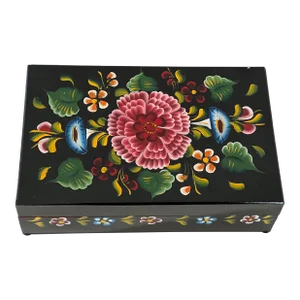 Vintage Hand Painted Olinala Mexico Flower Lidded Box