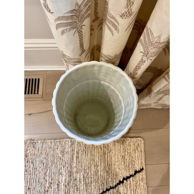 Late 20th Century Late 20th Century Glazed White Ceramic Faux Bamboo Umbrella Stand Holder Made in Spain For Sale - Image 5 of 9