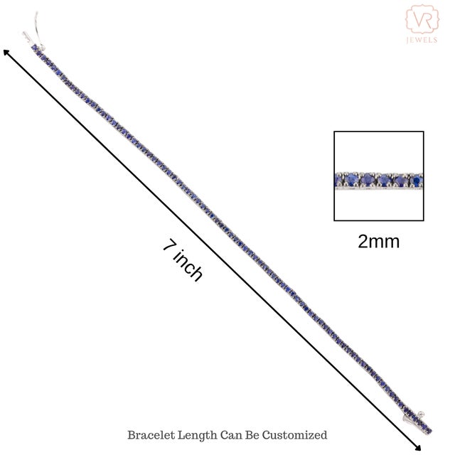 Blue Unisex Blue Sapphire Cable Chain Bracelet in 18k White Gold For Sale - Image 8 of 12