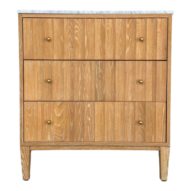 Worlds Away Modern Fluted Oak and White Marble Sink Vanity For Sale