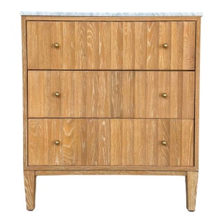 Worlds Away Modern Fluted Oak and White Marble Vanity For Sale