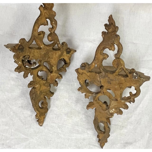 Vintage Italian Rococo Style Gilt Carved Wood Wall Brackets- a Pair For Sale - Image 10 of 13