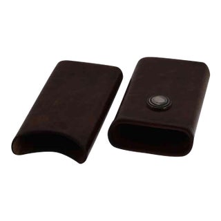 Fine Genuine Leather Cigar-Holders With Sterling Silver Cartouche For Sale