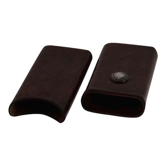Fine Genuine Leather Cigar-Holders With Sterling Silver Cartouche For Sale