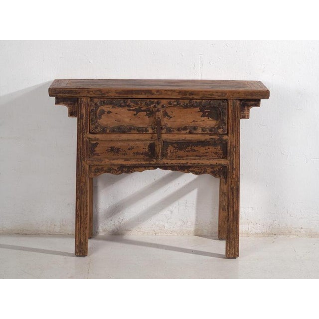 Wood Antique Elm Console Table with Iron Hardware from Amaru For Sale - Image 7 of 11