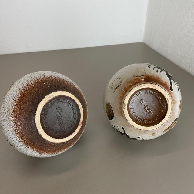 Pottery Fat Lava Vases Floral attributed to Scheurich, Germany, 1970s, Set of 2 For Sale - Image 17 of 18