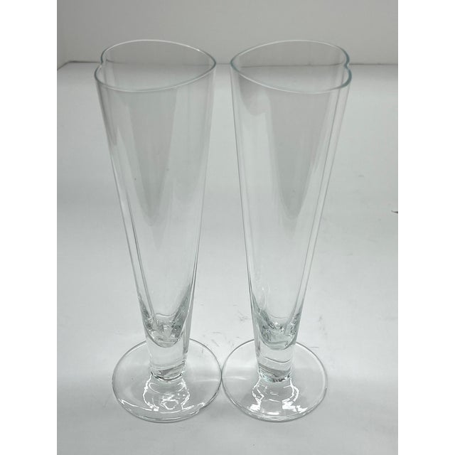 Set of Vintage Heart Glass Couples Wedding Champagne Flutes For Sale - Image 4 of 8