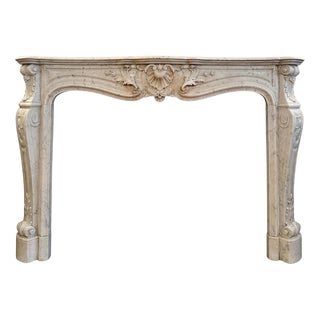 Large Antique Louis XV Style Fireplace Mantel in Italian Marble, France, 1850s For Sale
