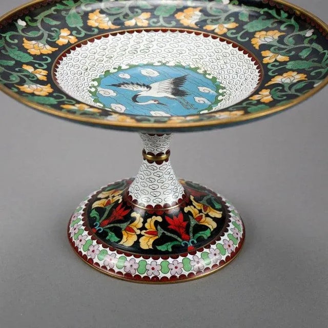 Antique Chinese Cloisonné Enamel Decorated Swan Compote Circa 1930 For Sale - Image 4 of 13