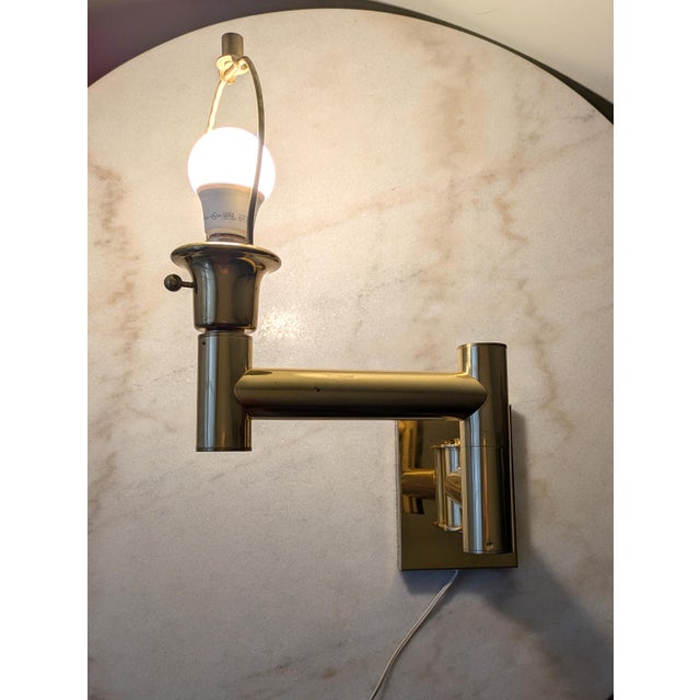 Brass Vintage Brass Swing Arm Plug-in Wall Lamp For Sale - Image 8 of 8