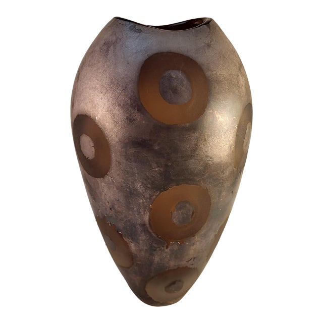 MCM Adam Aaronson Amber Studio Art Glass Vase With Patinated Surface and Circles For Sale