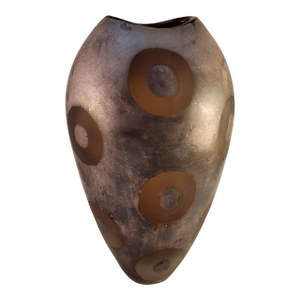 MCM Adam Aaronson Amber Studio Art Glass Vase With Patinated Surface and Circles