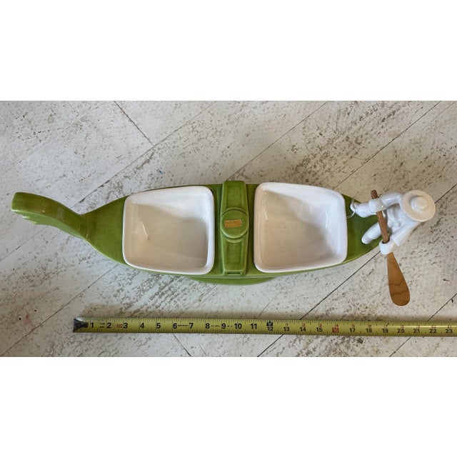 Light Green Vintage Green Royal Haeger Mid-Century Gondola Serving Dish for Dips For Sale - Image 8 of 13