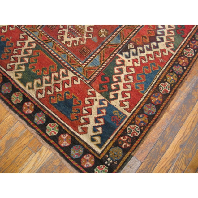 1870s Red Diamond Zig Zag Antique Caucasian Bordjalou Kazak Rug 4'3" X 7'5" Handknotted Wool Carpet For Sale In New York - Image 6 of 8