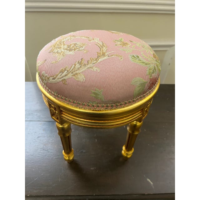 Ornamental & Decorative Materials 1960s Pink Footstool in Gold Leaf Stool Small Chair For Sale - Image 7 of 9