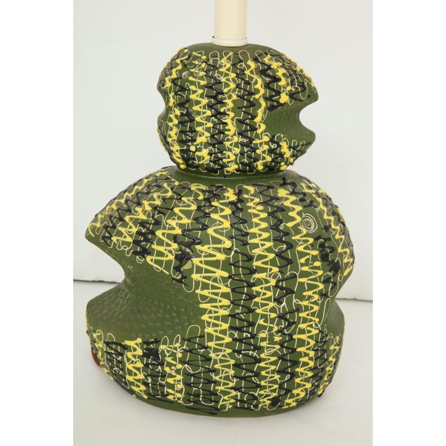 Metal Midcentury Italian Green & Yellow Ceramic Table Lamp For Sale - Image 7 of 13