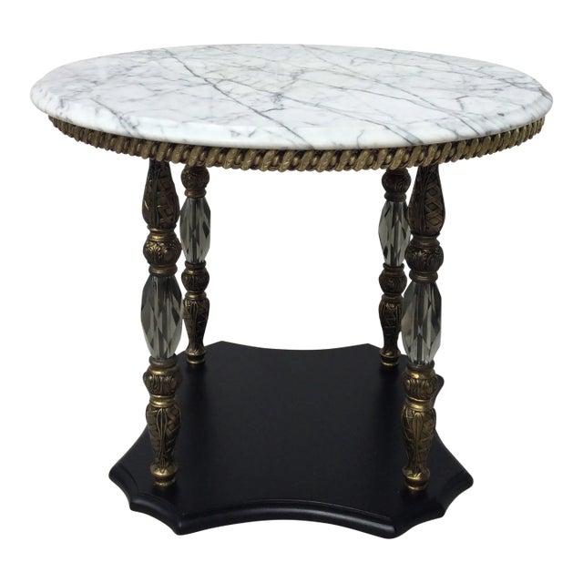 1940's Marble Top Side Table With Diamond Cut Crystal Detail For Sale