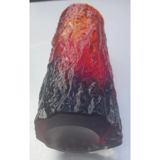 Ice Glass Vase with Red and Black Bark Look, in Very Good conditions. Designed 1970 to 1979 This piece is attributed to...