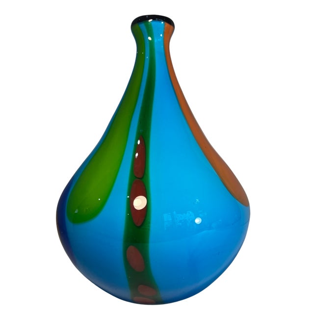 13+ In. Tall Murano Style Multicolor Tear Shaped Art Glass Vase For Sale - Image 12 of 16