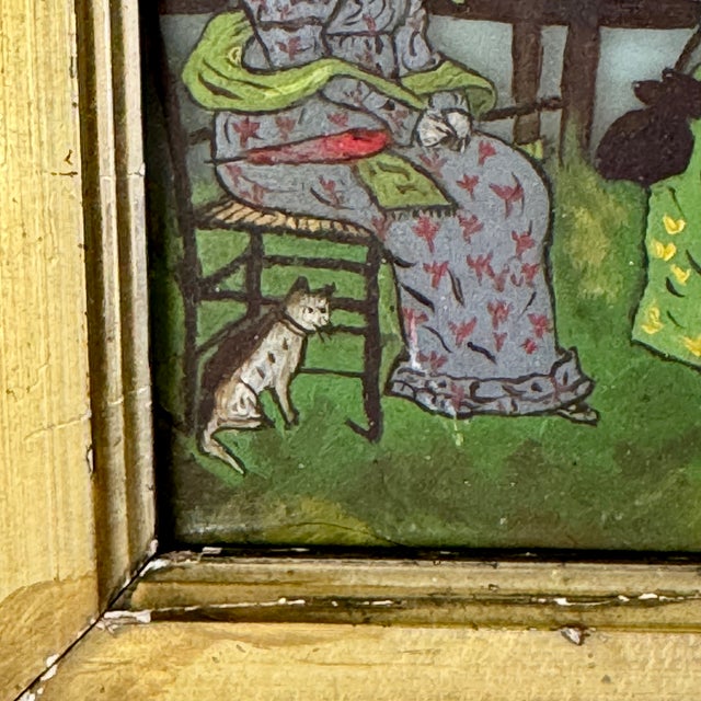 Antique Glass Painting of Nursery-Rhyme Like Theme With Children & Adults Outside For Sale - Image 9 of 11