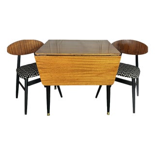 Mid-Century Modern Drop Leaf Dining Table and Butterfly Dining Chairs, 1950s, Set of 3 For Sale