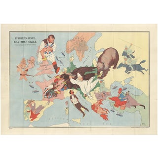 Wwi Satirical Cartoon Map by J.H. Amschewitz, 1914 For Sale