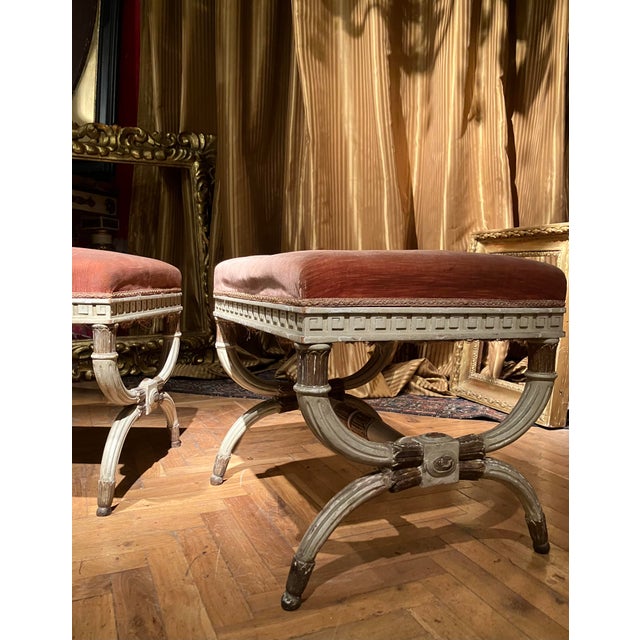 Antique Italian Louis XVI Style Lacquered and Parcel Gilt Stools, 1890s, Set of 2 For Sale - Image 11 of 18
