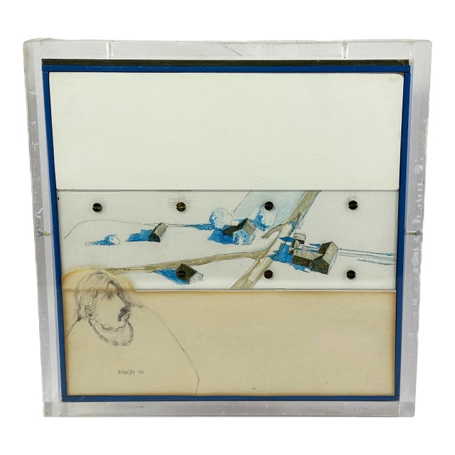 Mike Lynch Mixed Media Drawing – 1971 Modern Artwork in Acrylic Frame - Minnesota For Sale