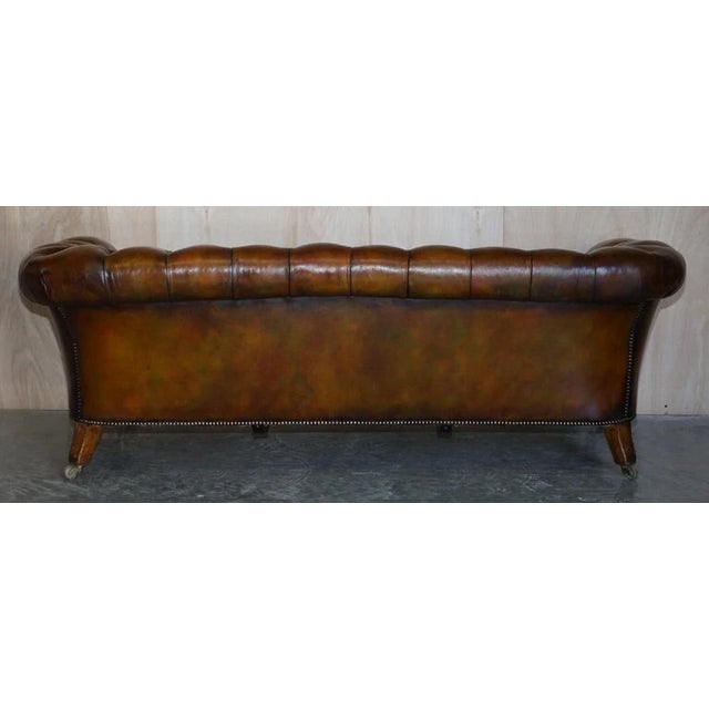 Late 19th Century Exceptionally Rare Pair of Fully Restored Antique Howard & Sons Berners Street Leather Chesterfield Sofas For Sale - Image 5 of 18