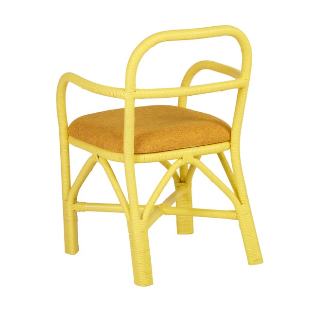Transitional Ginny Rattan Indoor/Outdoor Dining Chair, Yellow For Sale - Image 3 of 7