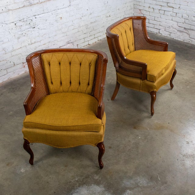 Mid-20th Century French Country Louis XV or Bergere Style Pair Low Backed Chairs With Cane Wingbacks by Fairfield Chair For Sale - Image 6 of 18