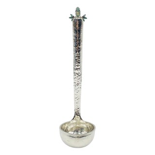 Emilia Castillo Silver-Plated Ladle With Malachite Parrot, Mexican Modernism For Sale