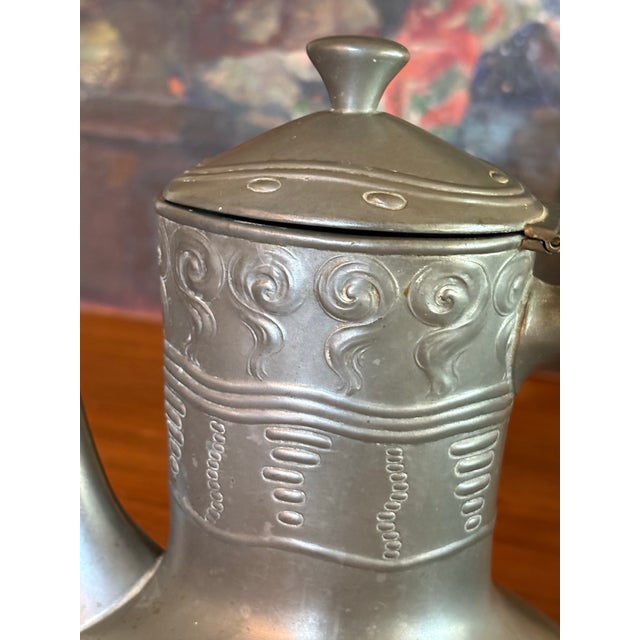 Beautiful antique German pewter teapot by Gerhardi & Co, model no. 1810, featuring classic Jugendstil (Art Nouveau)...