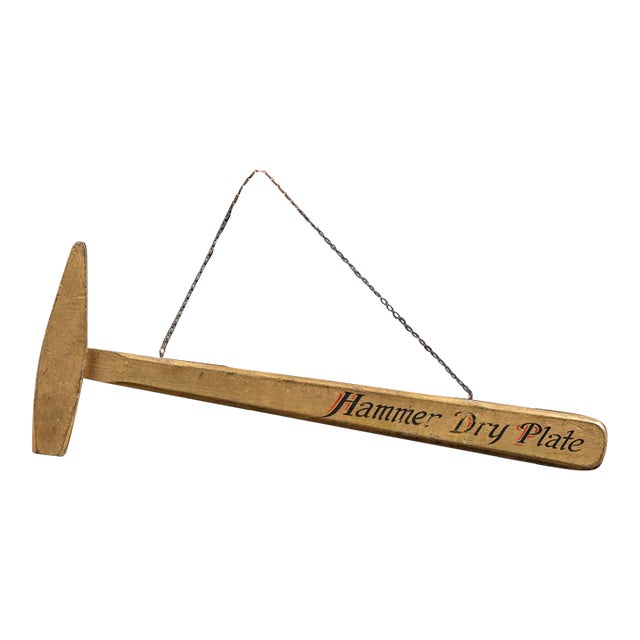 Antique Hammer Dry Plate Figural Wooden Advertising Sign For Sale