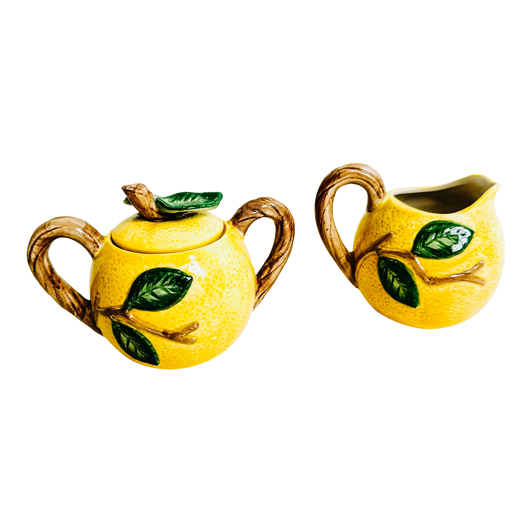 Vintage Fitz and Floyd Ceramic Lemon Cream and Sugar Set | Chairish
