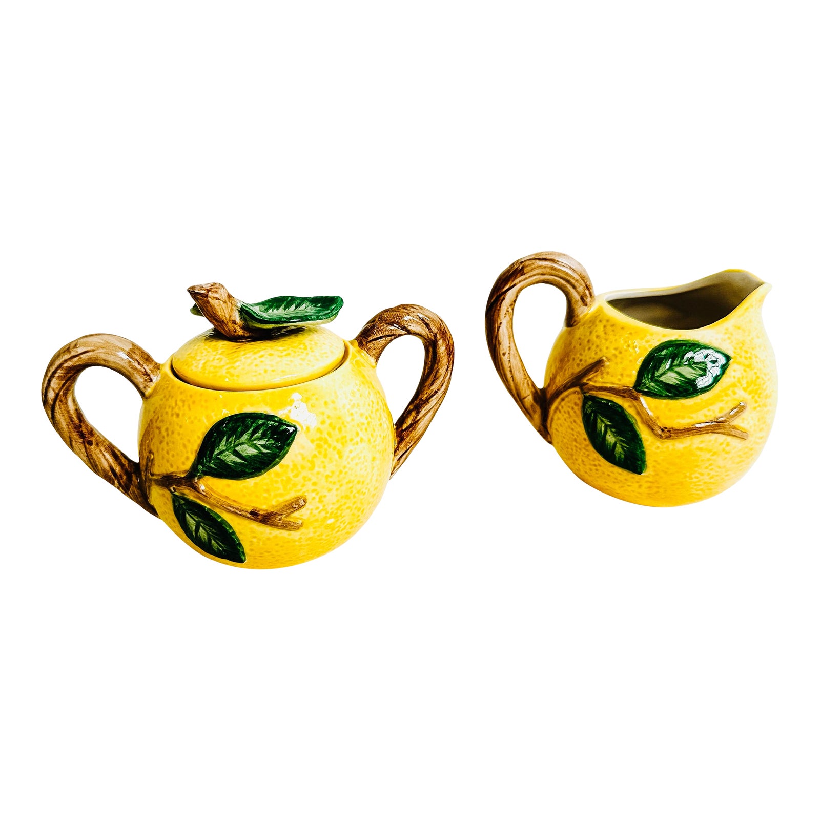 Vintage Fitz and Floyd Ceramic Lemon Cream and Sugar Set | Chairish