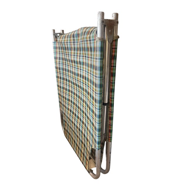 1960’s Aluminum Beach Chair Cot, Camping bed, the Telescope Folding Furniture Co NY portable Bench 74.5x26x15” Folded...